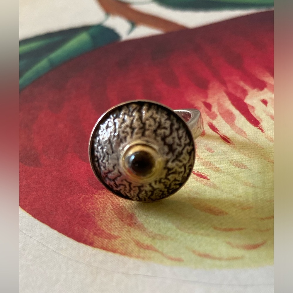 Dome Shield Sterling Silver Ring with Smooth Amber Bead - From Greece - Picture 10 of 10
